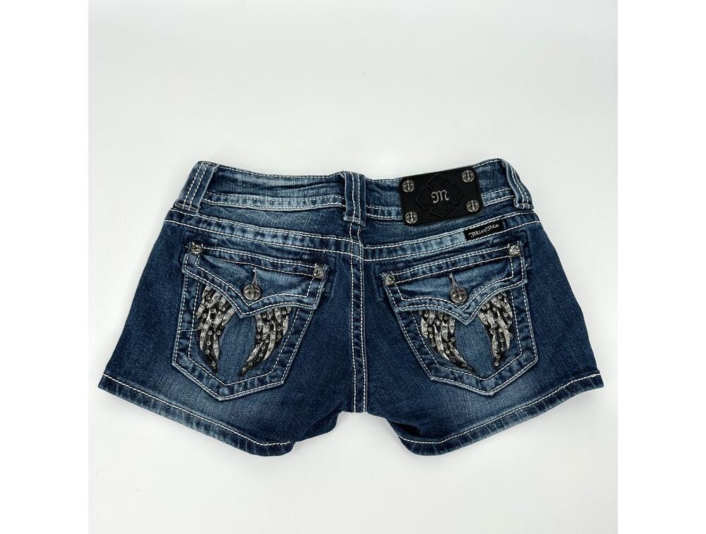 Miss Me JP6086H2 Angel Wing Rhinestone Denim Shorts Size 27 Low Rise